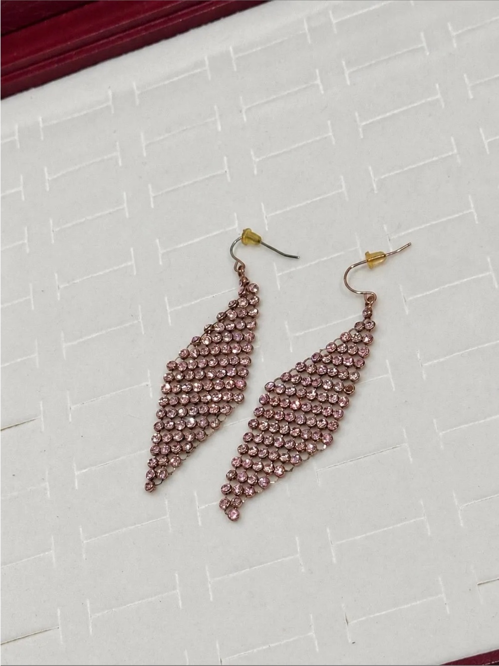 Vintage Pink Rhinestone Mesh Dangle Earrings